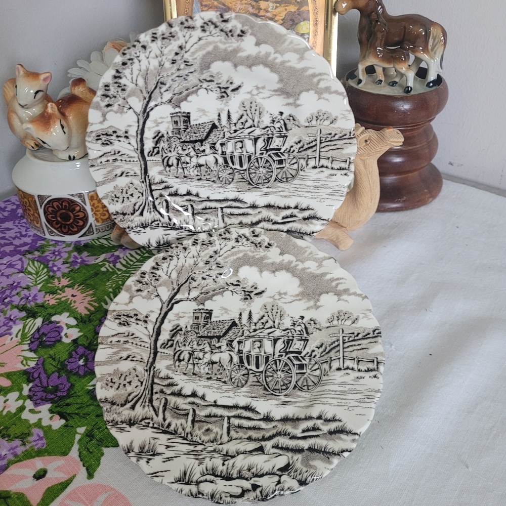 Vintage ROYAL MAIL Brown And White Transferware Dessert Plate Ironstone England